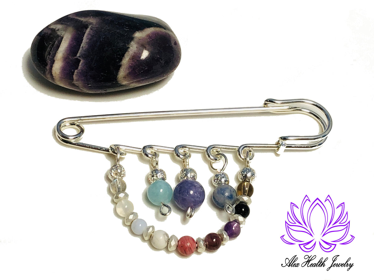 Stress and Anxiety Holistic Crystal Brooch Safety Pin – Alex Health Jewelry