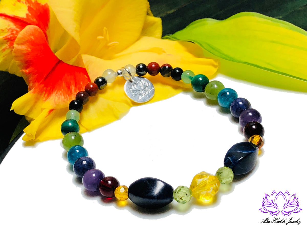 Natural Hematite 7 Chakra Bracelets Healing Balance Magnetic Anti-Anxiety  Bangle