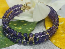 Load image into Gallery viewer, Amethyst Blossom Whisper - Elegant Triple Band 18kt Gold Bracelet