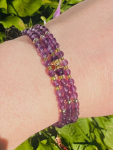 Load image into Gallery viewer, Amethyst Blossom Whisper - Elegant Triple Band 18kt Gold Bracelet
