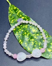 Load image into Gallery viewer, Two Hearts Rose Quartz Silver Bracelet