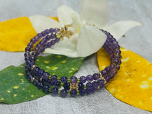 Load image into Gallery viewer, Amethyst Blossom Whisper - Elegant Triple Band 18kt Gold Bracelet