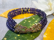 Load image into Gallery viewer, Amethyst Blossom Whisper - Elegant Triple Band 18kt Gold Bracelet