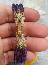 Load image into Gallery viewer, Amethyst Blossom Whisper - Elegant Triple Band 18kt Gold Bracelet