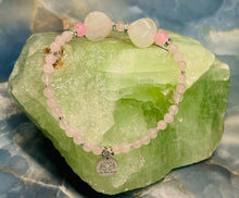 Load image into Gallery viewer, Two Hearts Rose Quartz Silver Bracelet