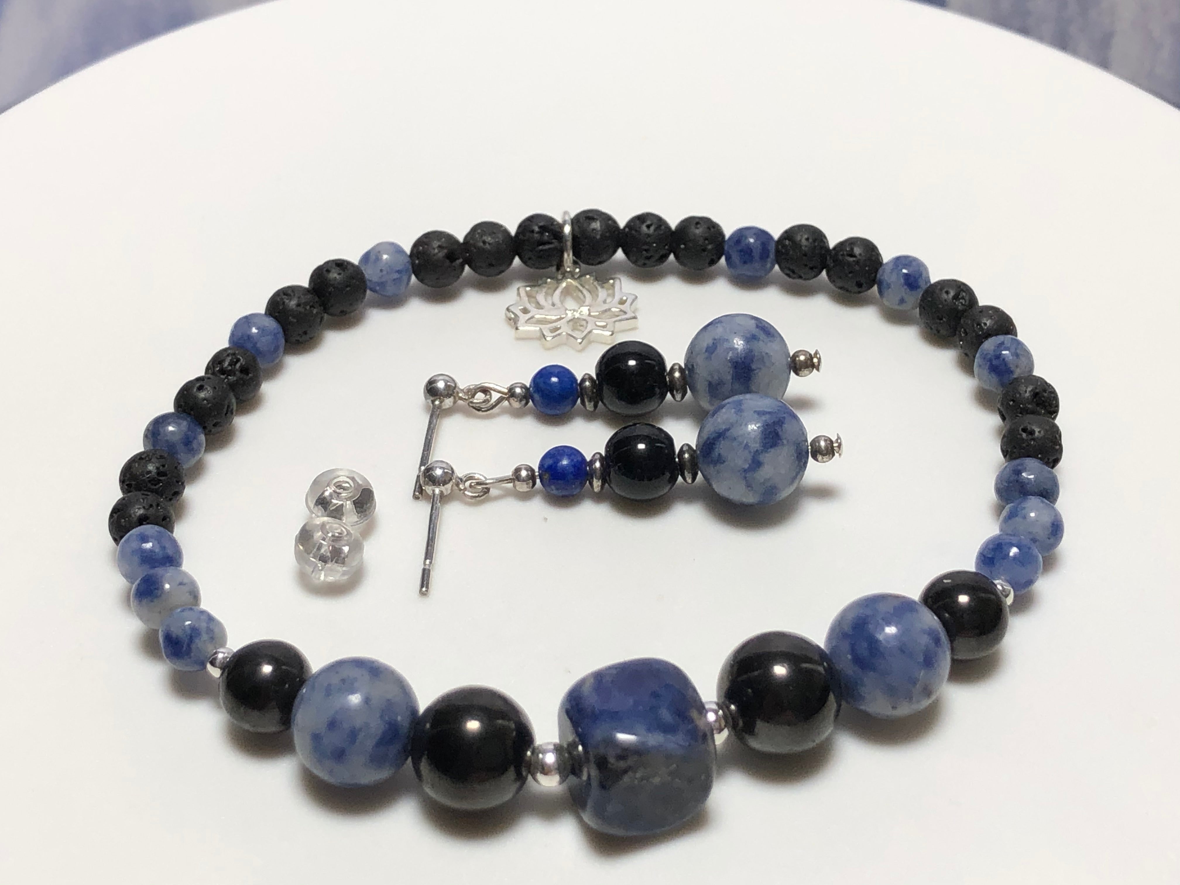 EMF Sodalite Shungite Protection Bracelet and Earrings Set – Alex