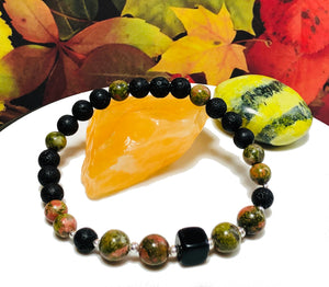 EMF Unakite Shungite II Protection Holistic Bracelet - Cell Phones, Laptops, WiFi Radiation
