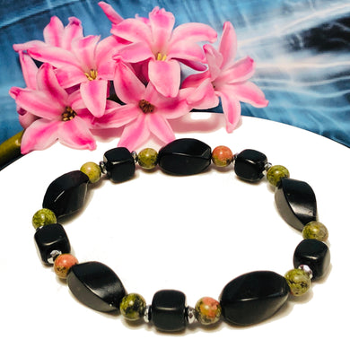 Enhanced EMF Shungite Unakite Protection Bracelet - Cell Phones, Laptops, WiFi Radiation