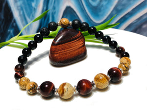 Red Tiger Eye Picture Jasper Holistic Bracelet - Stress |  Anxiety  |  Focus  |  Calm  |  Protection  |  Good Luck  |  Relax