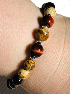 Red Tiger Eye Picture Jasper Holistic Bracelet - Stress |  Anxiety  |  Focus  |  Calm  |  Protection  |  Good Luck  |  Relax