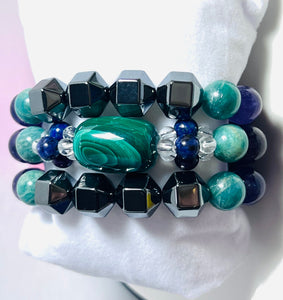 Set: Essential Tremor Malachite and Companion I Bracelets | Heavy Weighted | Eating | Hand Shaking | Support