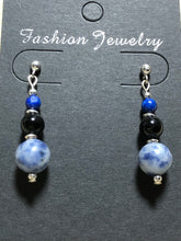 Load image into Gallery viewer, Sodalite- Black Onyx Ball Drop 925 Silver Earrings