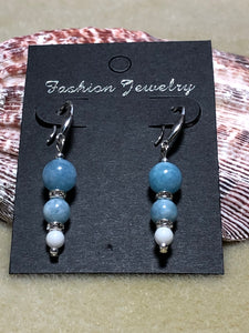 Aquamarine and White Beryl 925 Silver Drop Hook Earrings