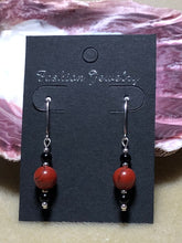 Load image into Gallery viewer, Red Jasper with Black Tourmaline 925 Silver Hook Drop Earrings