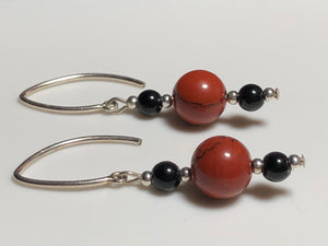 Red Jasper with Black Tourmaline 925 Silver Hook Drop Earrings