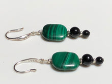 Load image into Gallery viewer, Malachite with Black Onyx and Black Agate 925 Silver Drop Earrings