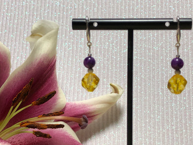 Sugilite and Citrine Ball 925 Sterling Earrings