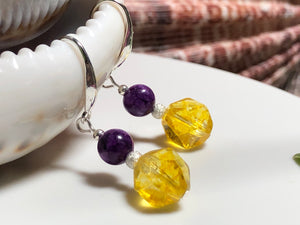 Sugilite and Citrine Ball 925 Sterling Earrings