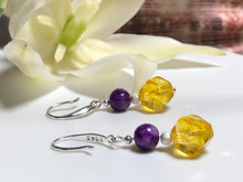 Load image into Gallery viewer, Sugilite and Citrine Ball 925 Sterling Earrings
