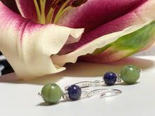 Load image into Gallery viewer, Nephrite Jade and Charoite 925 Silver Earrings