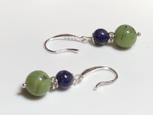 Nephrite Jade and Charoite 925 Silver Earrings