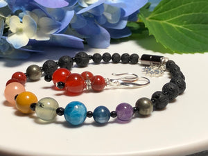 Advanced Chakra Bracelet with Magnetic Clasp and Silver Lotus Charm