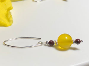 Nurse - Doctor - Medical Professional - Yellow Agate Mookaite Long Hook 925 Silver Earrings