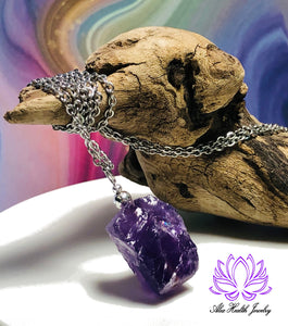 Amethyst Pendant - Natural Crystal Style - with Necklace Chain : Overworked, Overstressed, Overwhelmed, Calm, Healing