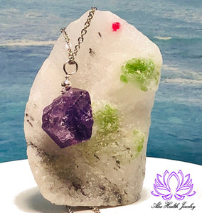 Amethyst Pendant - Natural Crystal Style - with Necklace Chain : Overworked, Overstressed, Overwhelmed, Calm, Healing