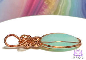Handmade Amazonite Copper Wirework Pendant - Prosperity, Luck, Health, Calm