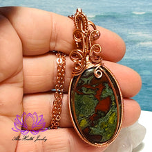 Load image into Gallery viewer, Handmade Dragon Blood Jasper Copper Wirework Pendant - Strength, Courage, Confidence, Endurance, Focus