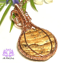 Load image into Gallery viewer, Handmade Picture Jasper Round Copper Wirework Pendant - Protection, Healing, Strength, Energy