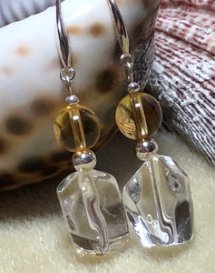 Citrine and Freeform Quartz 925 Silver Drop Hook Earrings