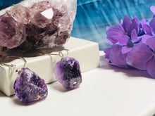 Load image into Gallery viewer, Ladies Natural Crystal Style Amethyst Silver Earrings