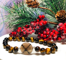 Load image into Gallery viewer, Cross Stone Amulet -  Protection Bracelet - Chiastolite Shungite Tiger Eye Silver
