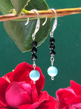 Load image into Gallery viewer, Aquamarine and Black Spinel 925 Sterling Silver Hook Earrings
