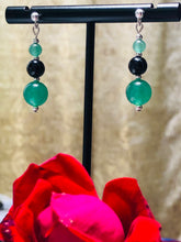 Load image into Gallery viewer, Green Aventurine and Black Onyx 925 Silver Stud Earrings