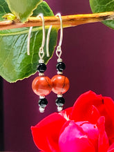 Load image into Gallery viewer, Red Jasper with Black Tourmaline 925 Silver Hook Drop Earrings